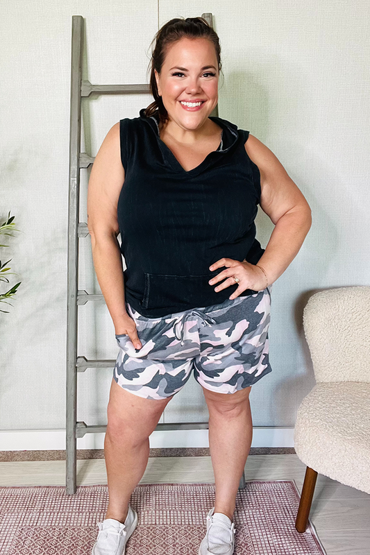 Be Bold Pink/Black Camo French Terry Pocket Shorts