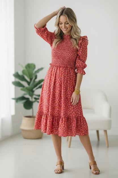 Be My Spring Sweetie Tomato Animal Smocked Dress